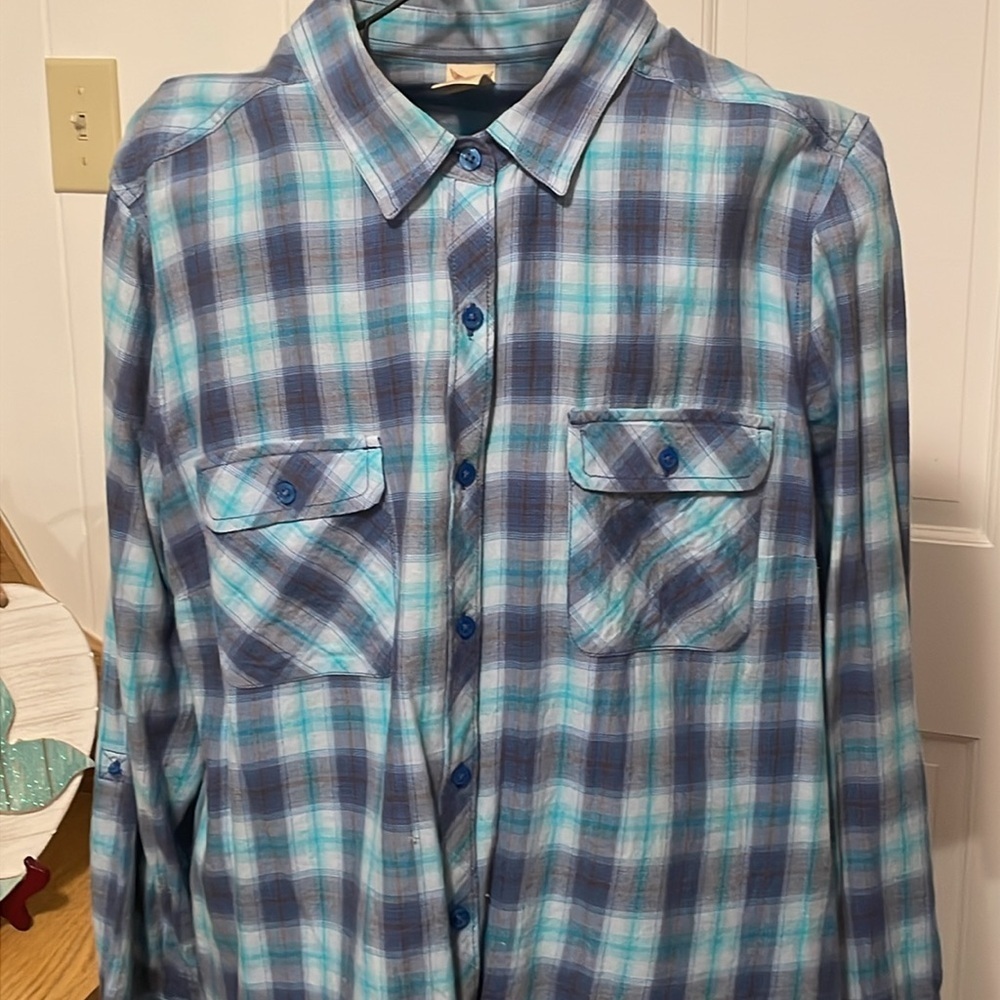 👺👺👺BOGOHO 👺👺👺Blue Plaid Button Up Shirt - Picture 2 of 10
